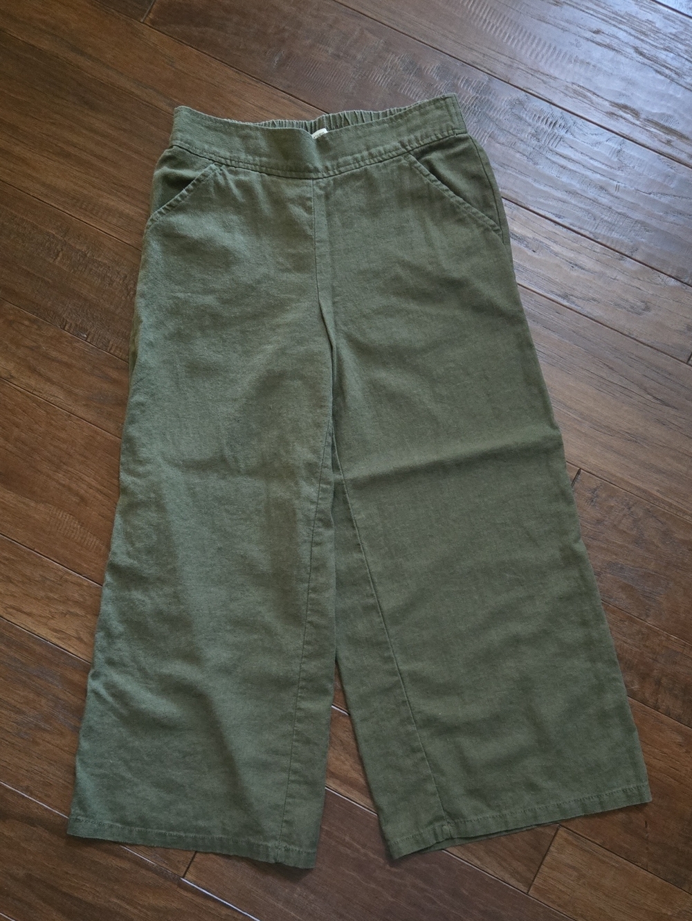 Max Studio London Olive Green Wide-Leg Crop Pull-On Linen Pants